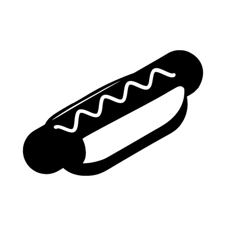 Hot dog silhouette. Fast food in flat style icon.のイラスト素材
