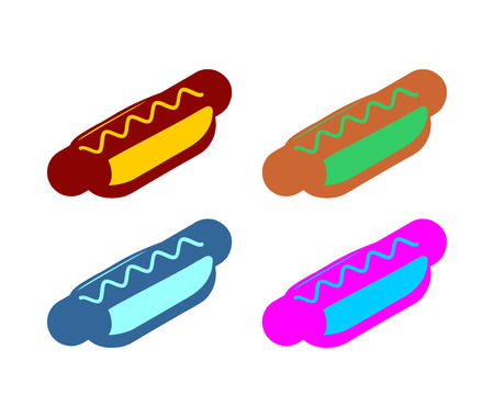 Hot dog flat sign. Icon fast food. Multicolored symbol unhealthy food. Sausage and bread rollのイラスト素材