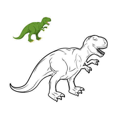Tyrannosaurus Rex dinosaur coloring book. Prehistoric reptile linear style. Ancient predator. Animal Jurassic with big teeth. Aggressive beast. Terrible, angry lizard Polynesian eraのイラスト素材