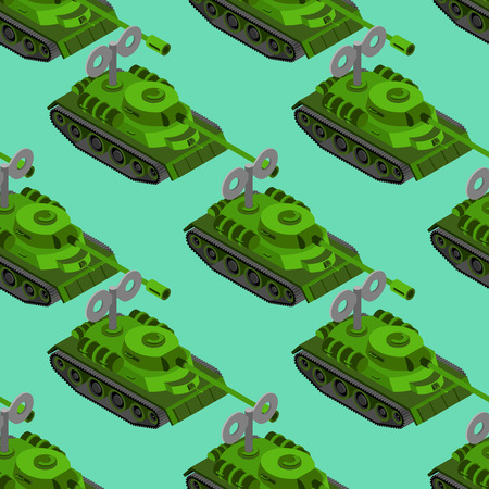 Toy Tank isometric seamless pattern. Military vehicle toy clockwork background. Army machinery backgroundのイラスト素材