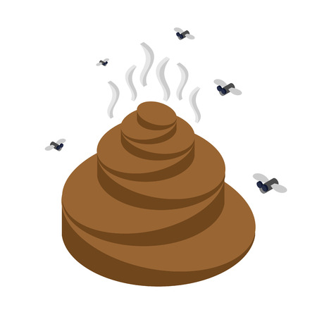 Turd isometrics. Flies and shit. Offensive feces on white backgroundのイラスト素材