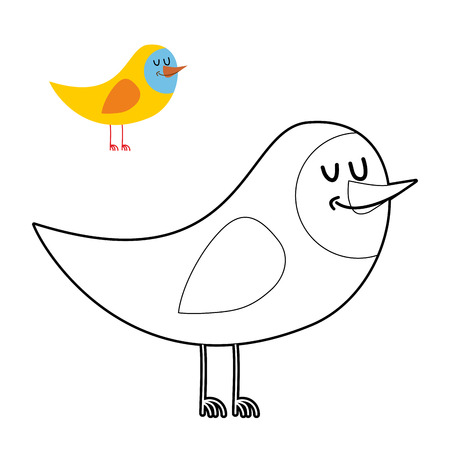 Funny bird coloring book. comical fowl in linear styleのイラスト素材