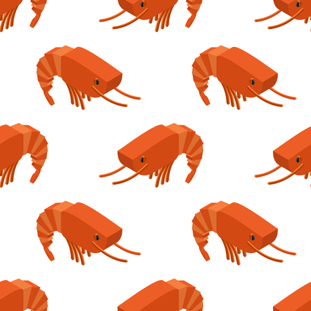Shrimp isometric seamless pattern. Marine plankton ornament. Animal aquatic arthropods texture. Underwater background crustaceanのイラスト素材