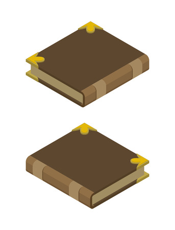 Old book isometrics. Historical volume. Ancient Hardcover psalterium. Brown leather coverのイラスト素材