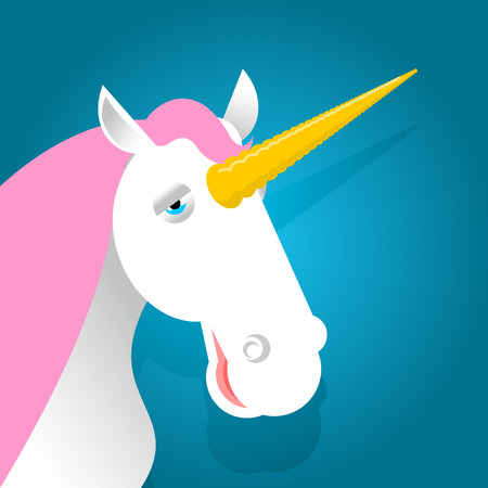 Unicorn fabulous beast with horn. Magic animal with pink mane on blue backgroundのイラスト素材
