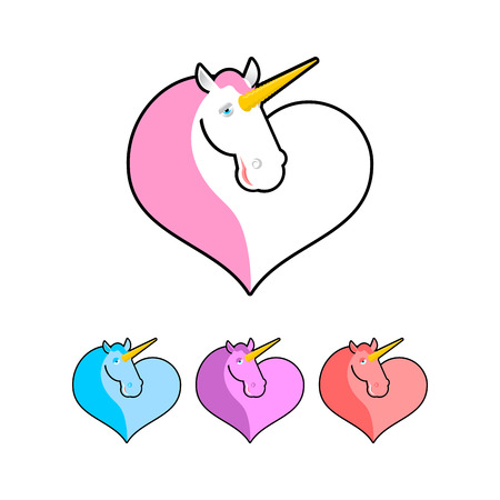 Unicorn icon flat style. Magical beast with horn in his forehead. Fabulous animal symbol of LGBTのイラスト素材