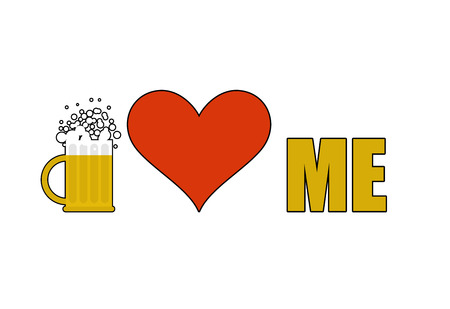 Beer loves me. Heart symbol of adoration. Mug of beer with alcohol.  for alcoholicsのイラスト素材