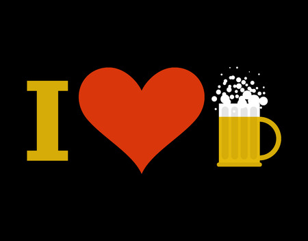 I love beer. Sign of heart and mug of alcoholic beverage with foam.のイラスト素材