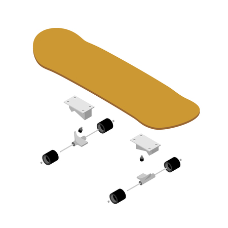 Skateboard structure. Board for skiing specification circuit. Transparent scheme of composition of deck and rolls for skateboarding. Sports tool to perform various tricksのイラスト素材
