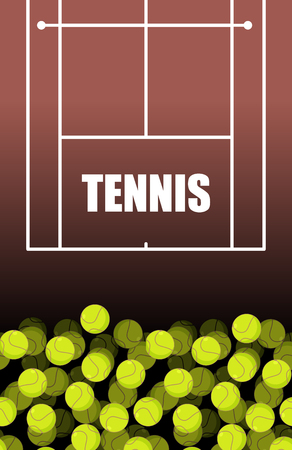 Tennis court and ball. Lot of balls. Tennis background. Sports accessoriesのイラスト素材