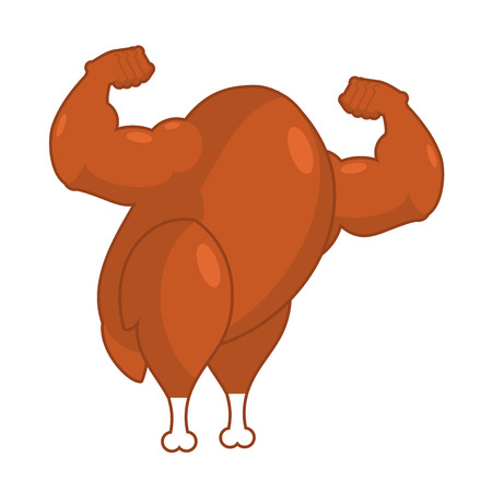 Strong roasted turkey. Powerful fried fowl. Muscular bodybuilder arms. Athletic chickenのイラスト素材