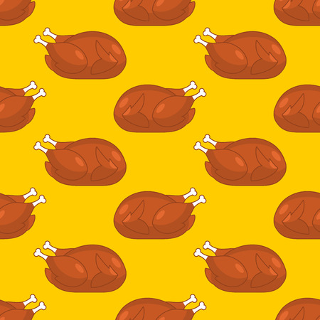 Roasted turkey seamless pattern. fowl in different poses ornament. Baked chicken texture. Background for Thanksgiving Dayのイラスト素材