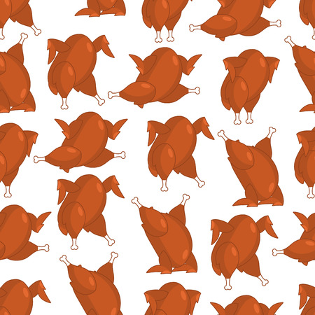 Roasted turkey seamless pattern. fowl in different poses ornament. Baked chicken texture. Background for Thanksgiving Dayのイラスト素材