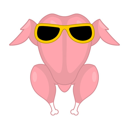 Raw turkey glasses for grilling. Fresh chicken carcass. fowl in sunglassesのイラスト素材