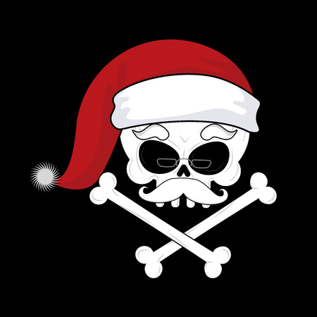 Santa Claus Death. Christmas skull. skeleton head in red santa hatのイラスト素材