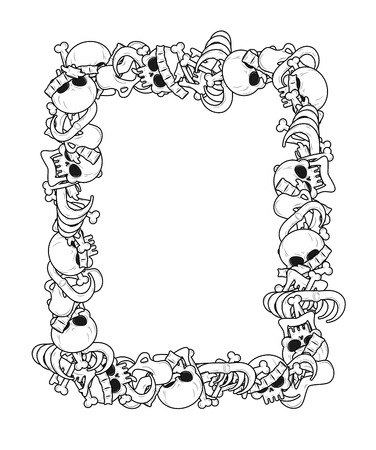Frame of bones. Anatomy background. Skeleton template. Skull and spine. jaw and pelvisのイラスト素材