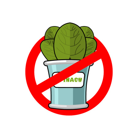 Stop spinach. Ban red sign. Prohibited green leavesのイラスト素材