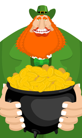 St. Patrick's Day. Leprechaun and pot of gold. Magic dwarf and boiler of golden coins. National Holiday in Ireland. Traditional Irish Festivalのイラスト素材