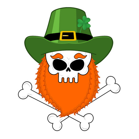 Skull leprechaun with red beard. Green Irish cap. St. Patrick's Day national holiday. Traditional Ireland Festivalのイラスト素材