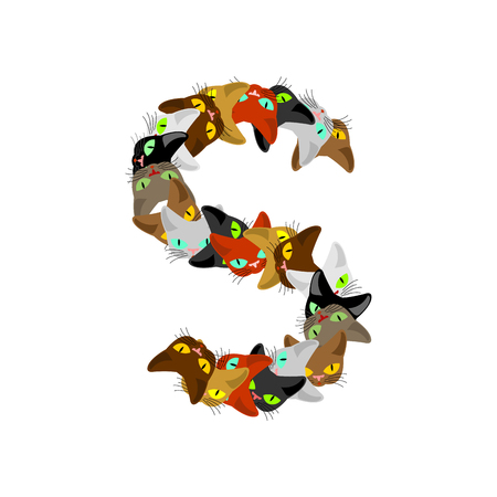 letter S Cat font. Pet alphabet symbol. home animal ABC signのイラスト素材