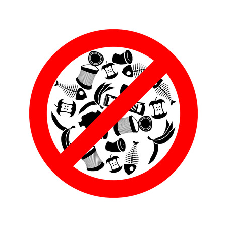 Stop littering. Ban garbage. It is forbidden to litter. red circle road sign.のイラスト素材