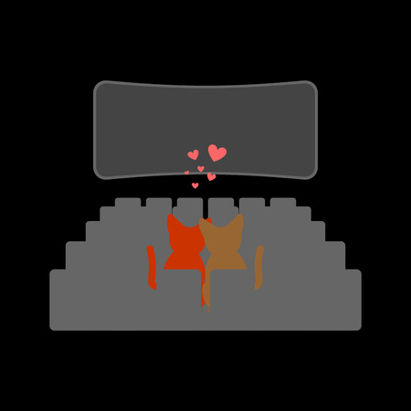 Cat lovers in movie theater. Lover watching cinema. Pet Romantic date. Cats lifestyleのイラスト素材