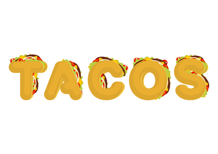 Tacos lettering. Mexican fast food font. Taco text. traditional Mexico meal letterのイラスト素材
