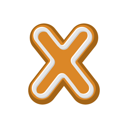 Letter X Gingerbread. Peppermint honey-cake font. Cookies alphabet. Lettering biscuitのイラスト素材