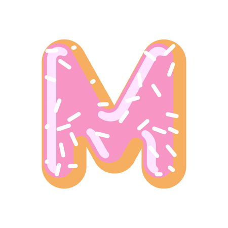 Letter M donut font. Doughnut alphabet. Sweet lettering. candy ABC signのイラスト素材
