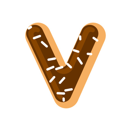 Letter V donut font. Doughnut alphabet. Sweet lettering. candy ABC signのイラスト素材