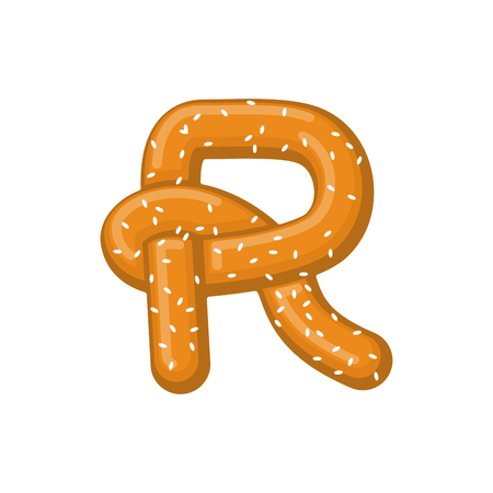 Letter R pretzel. snack font symbol. Food alphabet sign. Traditional German meal is ABC. Bakeのイラスト素材