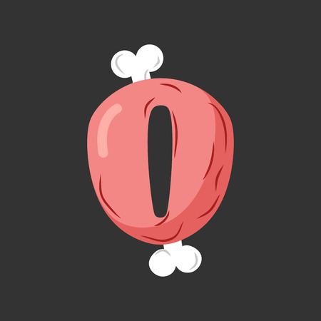 Number 0 meat. Pork and bone font zero. Ham alphabet sign. Beef ABC symbolのイラスト素材