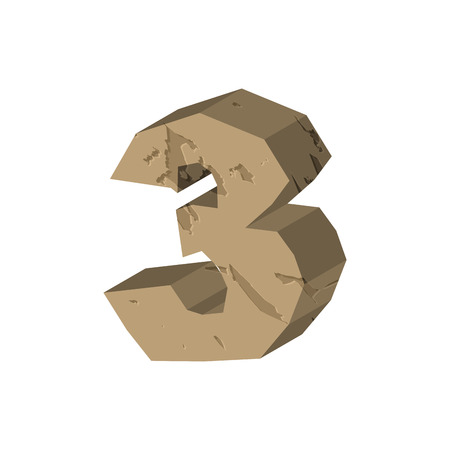Number 3 stone. Rock font three. Stones alphabet symbol. rocky crag ABC signのイラスト素材