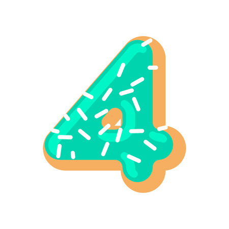 Number 4 donut. Doughnut font four. Sweet alphabet. candy lettering. food ABC signのイラスト素材