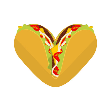 Love Tacos. Symbol lover Mexican fast food. Taco heart. traditional Mexico mealのイラスト素材
