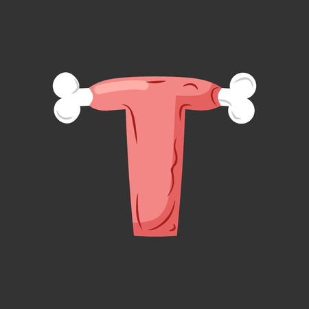 Letter T meat font. Pork and bone alphabet sign. Ham lettering. Beef ABC symbolのイラスト素材