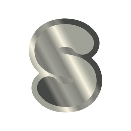 Letter S steel font. Metal alphabet sign. Iron ABC symbol. chromium lettering. Silver typographyのイラスト素材