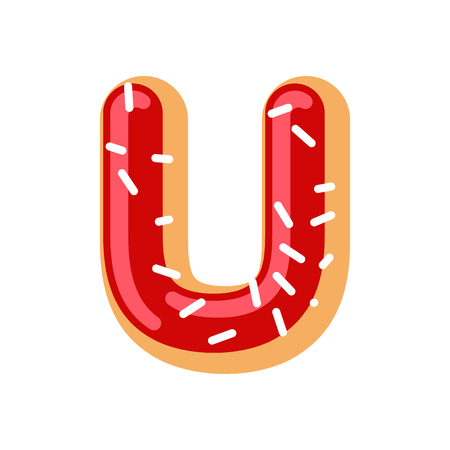 Letter U donut font. Doughnut alphabet. Sweet lettering. candy ABC signのイラスト素材