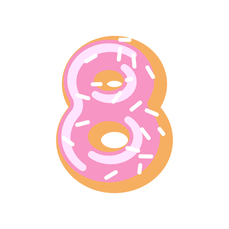 Number 8 donut. Doughnut font. Sweet alphabet. candy lettering. food ABC signのイラスト素材
