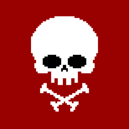 Skull pixel art. Head of skeleton pixelated isolated on white backgroundのイラスト素材