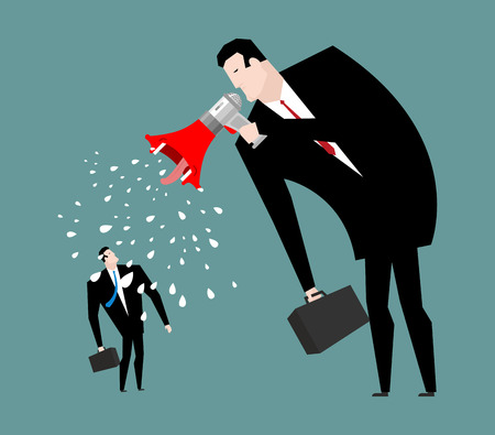 Boss screams megaphone to manager. To give orders. Businessman screaming at an employeeのイラスト素材