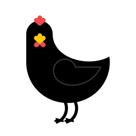 Black Chicken isolated. Unique farm bird on white background. Accessory for witchのイラスト素材