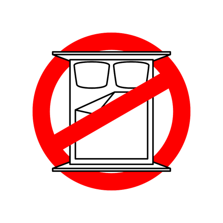 Stop to sleep. It is forbidden to sleeping. Strikethrough bed on red circle. Ban slumberのイラスト素材