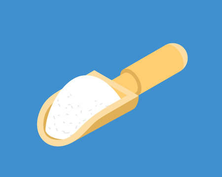 Flour in Wooden scoop isolated isometry. Cereals or Sugar in Table spoon for eatingのイラスト素材
