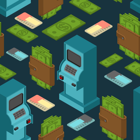 Financial pattern. ATM and cash ornament. Money in purse backgroundのイラスト素材