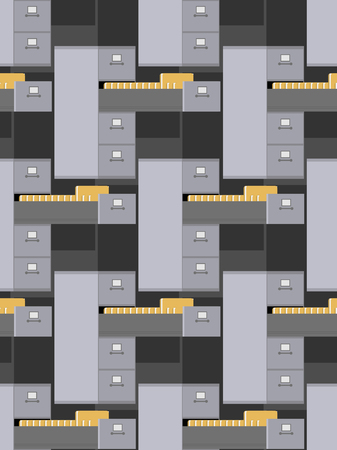 File Cabinet pattern. Card index ornament. Iron box for documents texture. Office furniture backgroundのイラスト素材