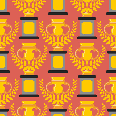 Winner cup gold seamless pattern. Prize of championship ornament. Tournament award backgroundのイラスト素材