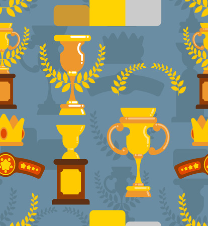 Winner awards are seamless pattern. Cups and olive branch ornament. Championship prize backgroundのイラスト素材