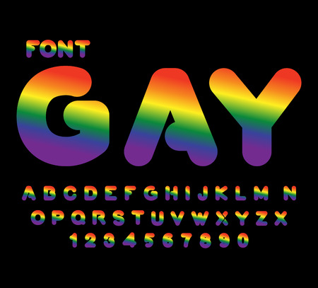 Gay font. Rainbow letters. LGBT alphabet abcのイラスト素材