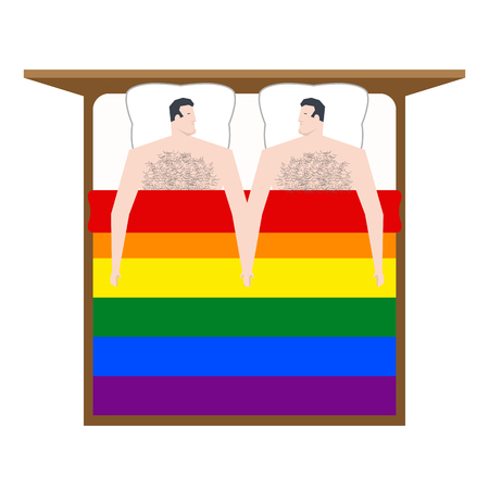Gays in bed. Lovers men are in under  blanket. Love of LGBTのイラスト素材